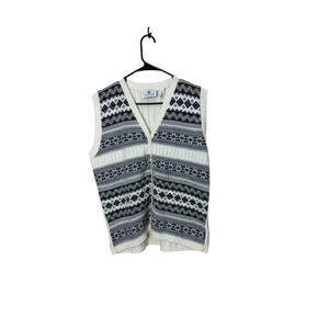Cape Cod Sportswear Womens Knit Vest Cream Black Gray V Neck Button Front L